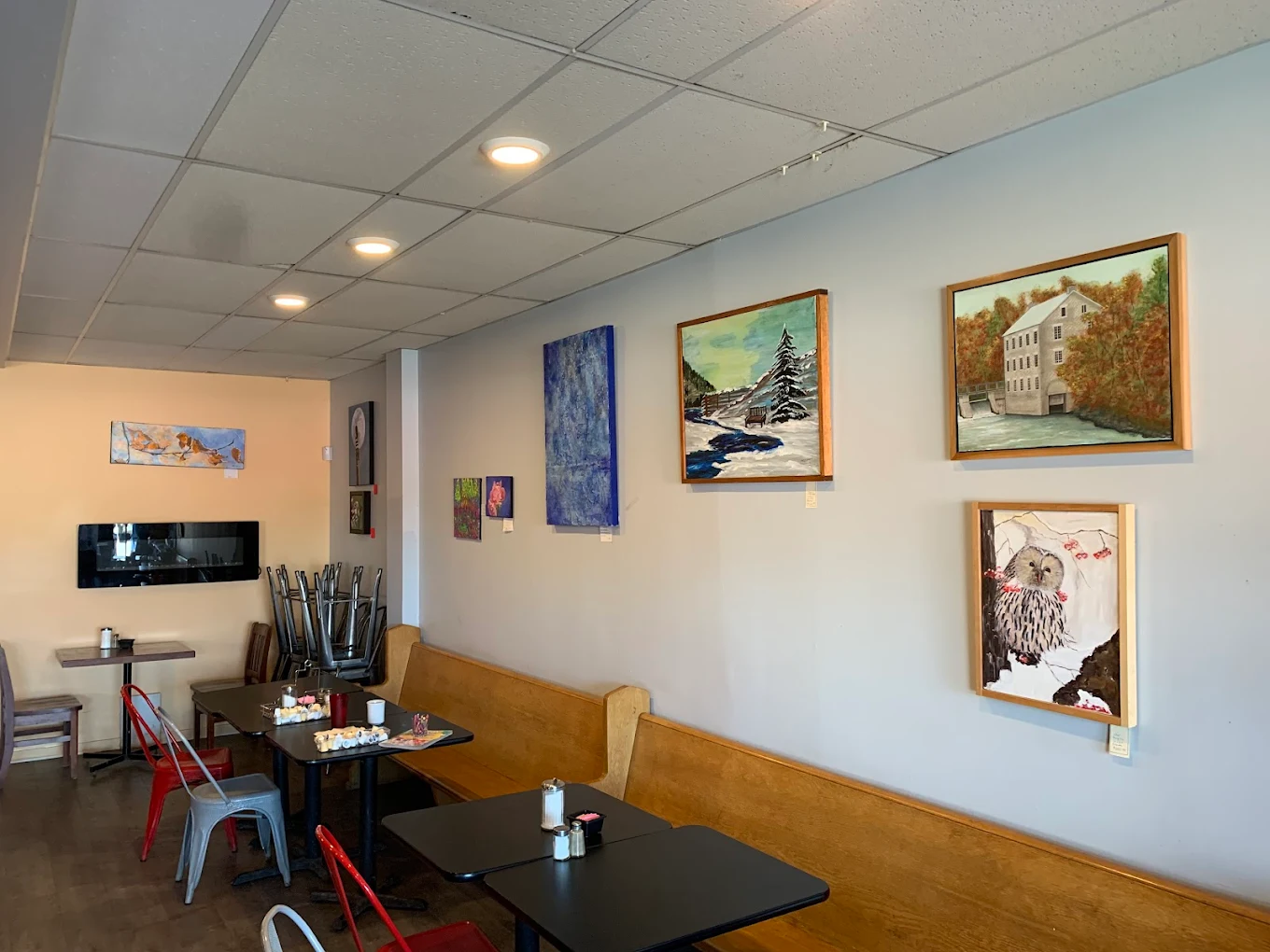 Local art wall inside the cafe